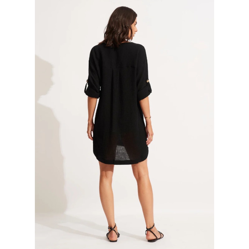 SEAFOLLY Womens Essential Swim Cover Up Dress Size 8 Black Lightweight Gauze NWT