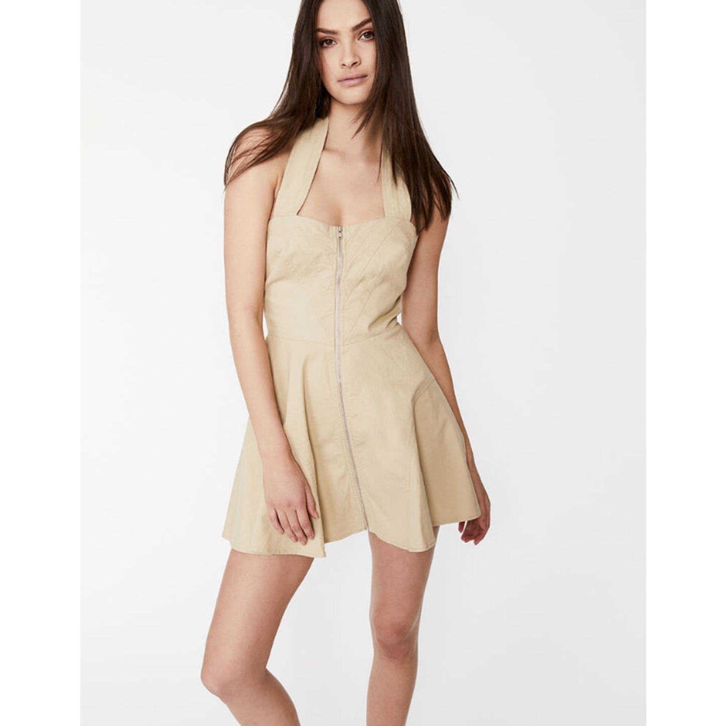 BARDOT Womens Lee Halter Utility Dress Beige MEDIUM US 6