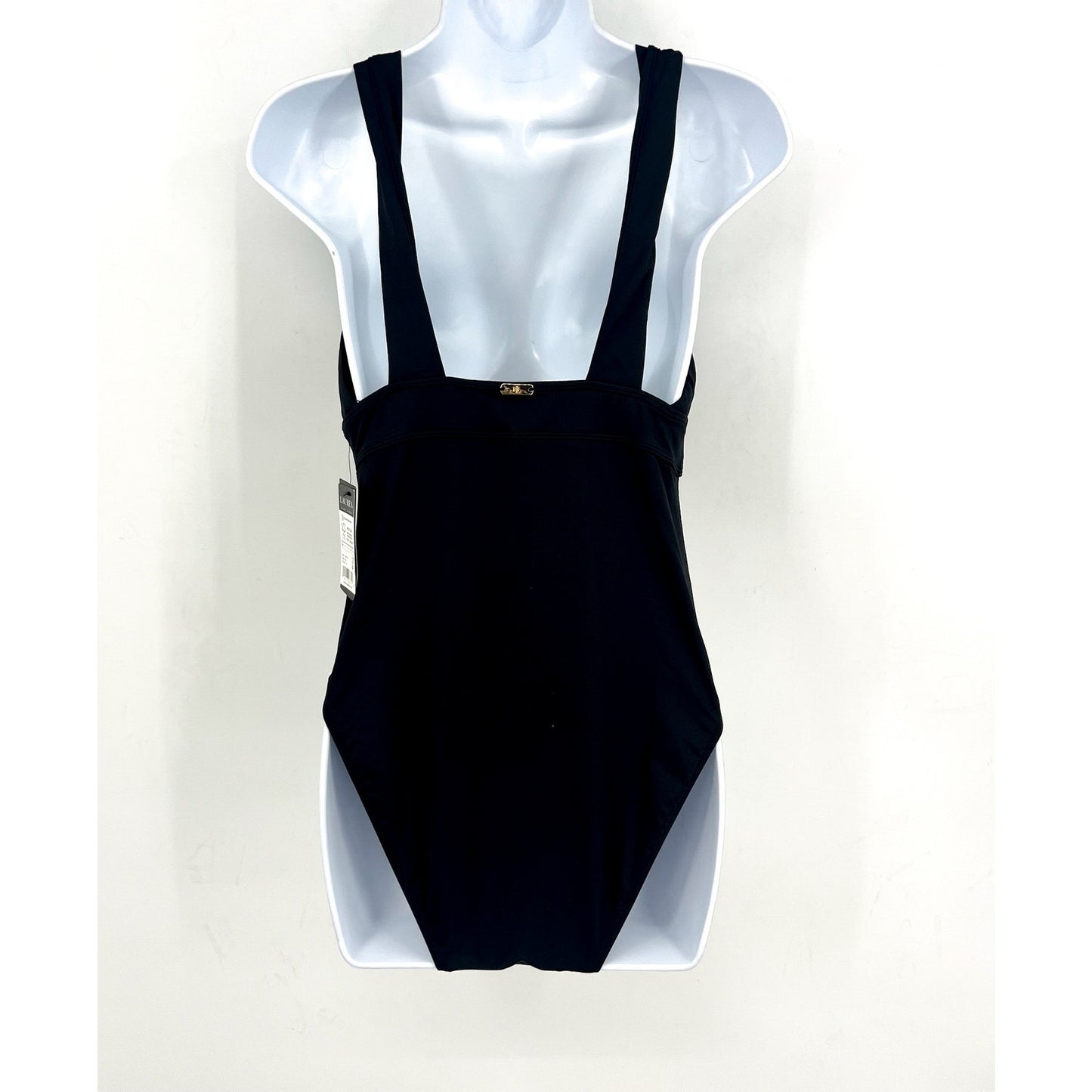 LAUREN RALPH LAUREN Sculpting Modern V Neck One Piece Swimsuit Size 6 Black NWT