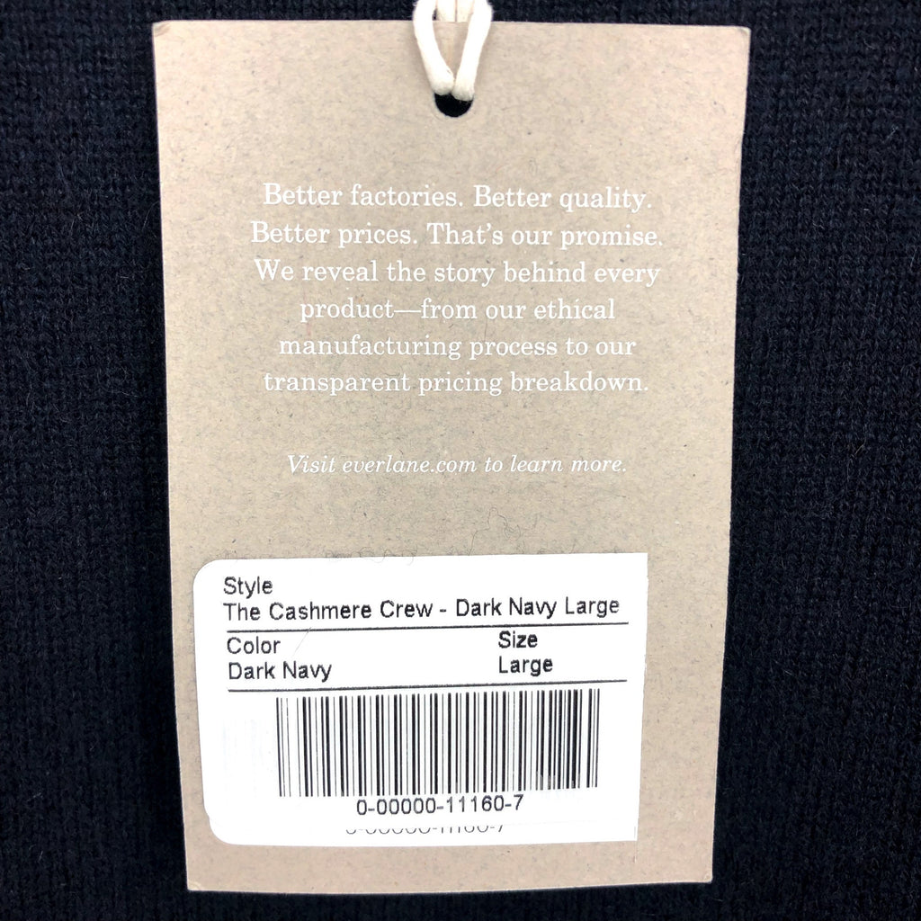 Everlane Mens Grade-A Cashmere Crew Sweater Large Dark Navy Blue NWT