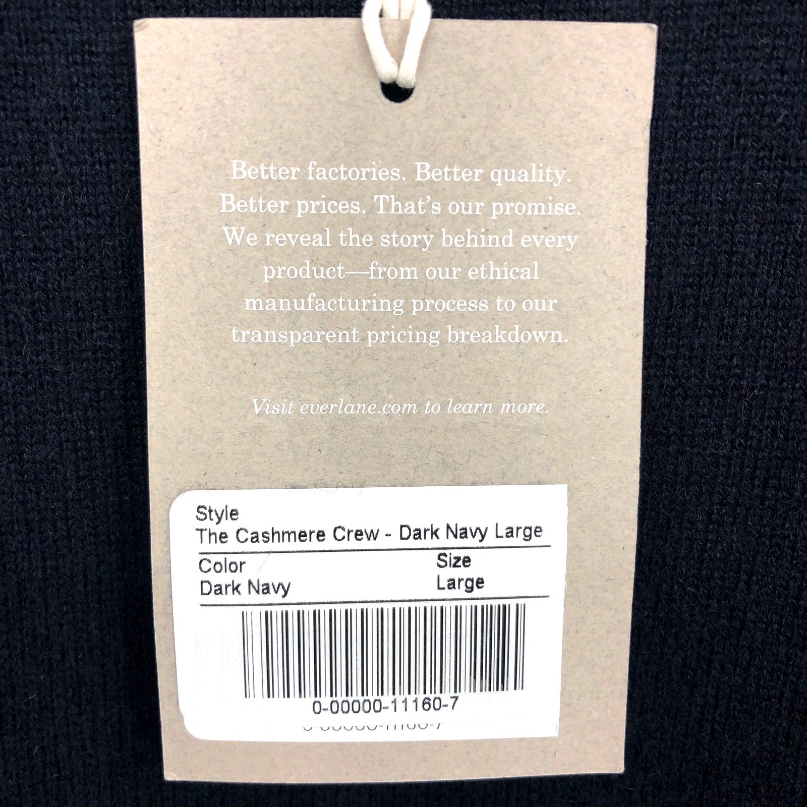 Everlane Mens Grade-A Cashmere Crew Sweater Large Dark Navy Blue NWT