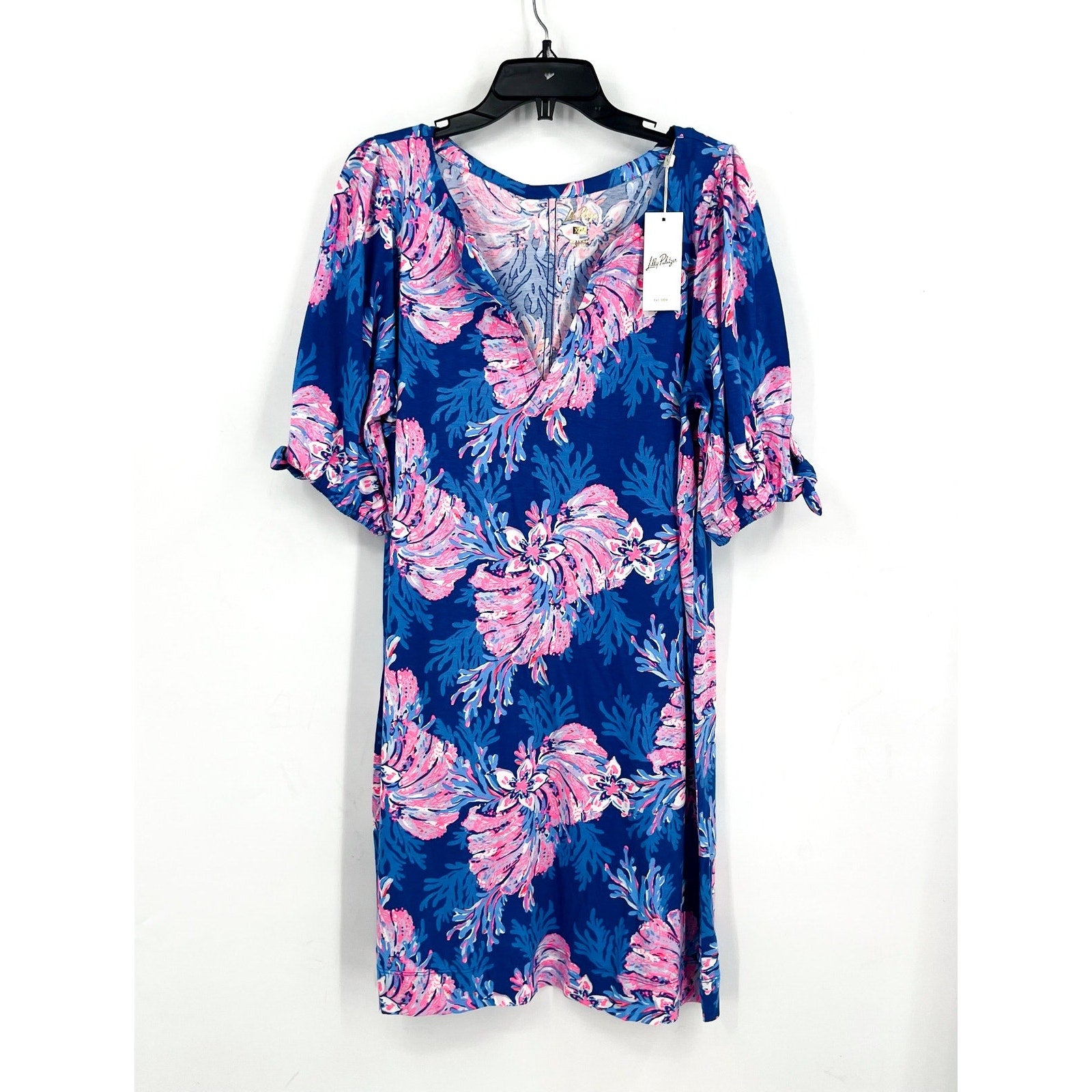 LILLY PULITZER Easley Short Sleeve Dress XXL Blue Pink For the Fans NWT