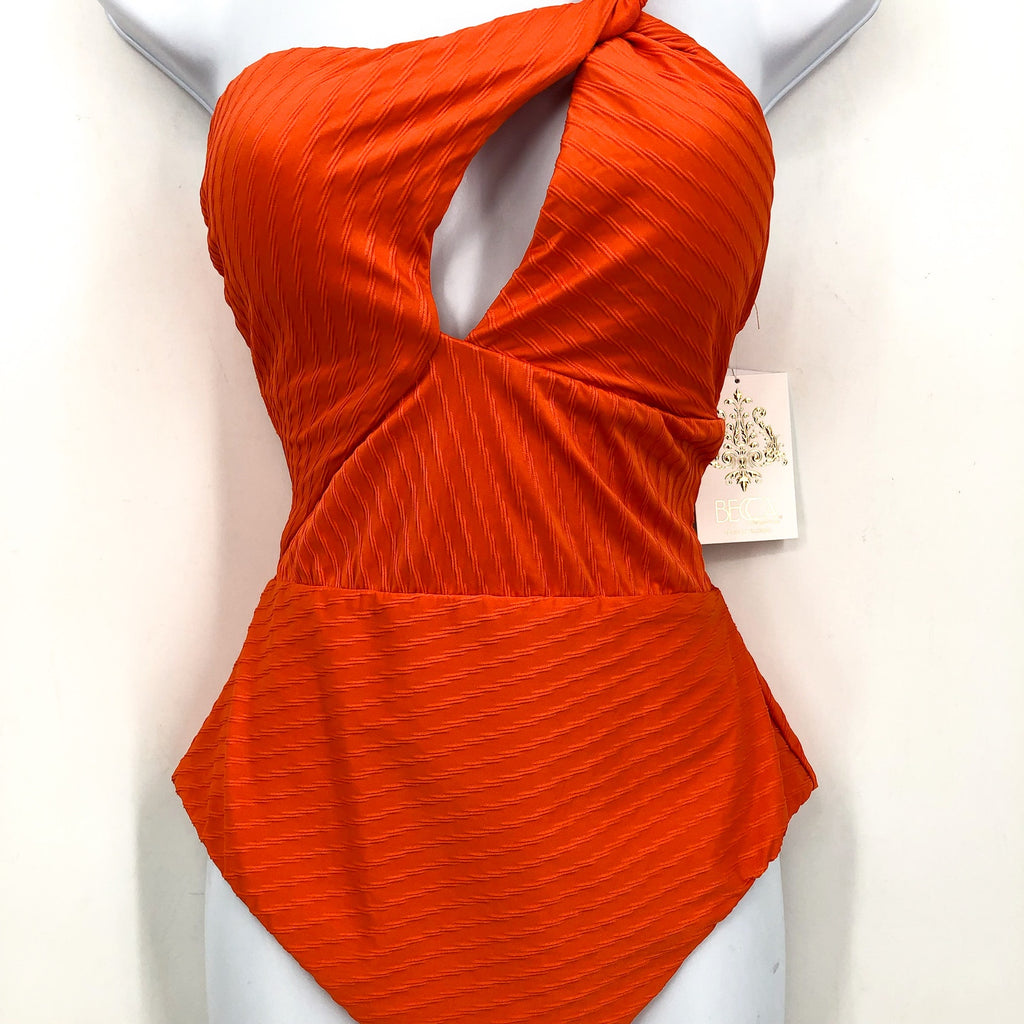 BECCA Women's Catalonia One Piece Swimsuit Small Carrot Orange Asymmetrical