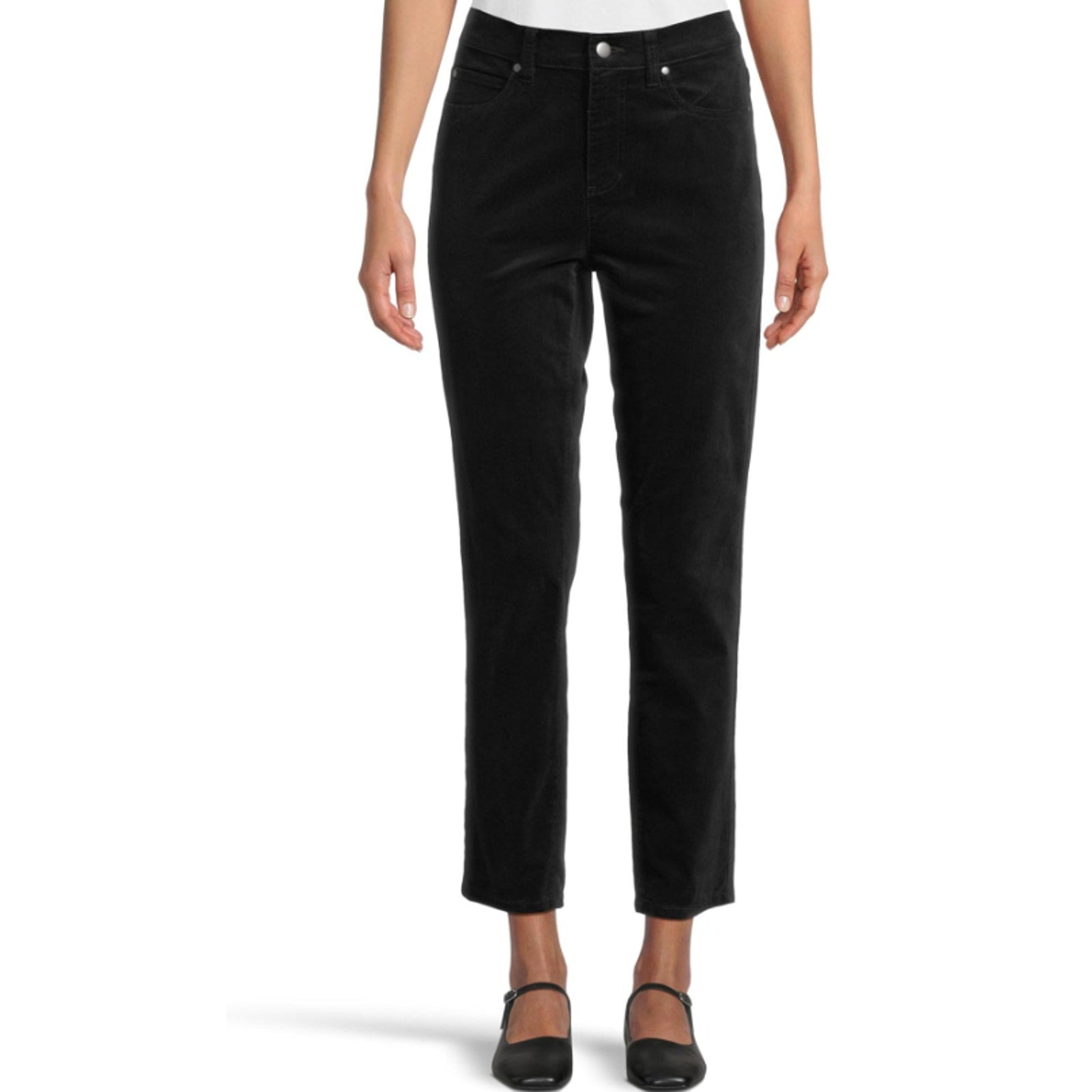 Eileen Fisher Women's Slim Ankle Jeans Medium Black Velveteen High Waisted NWT