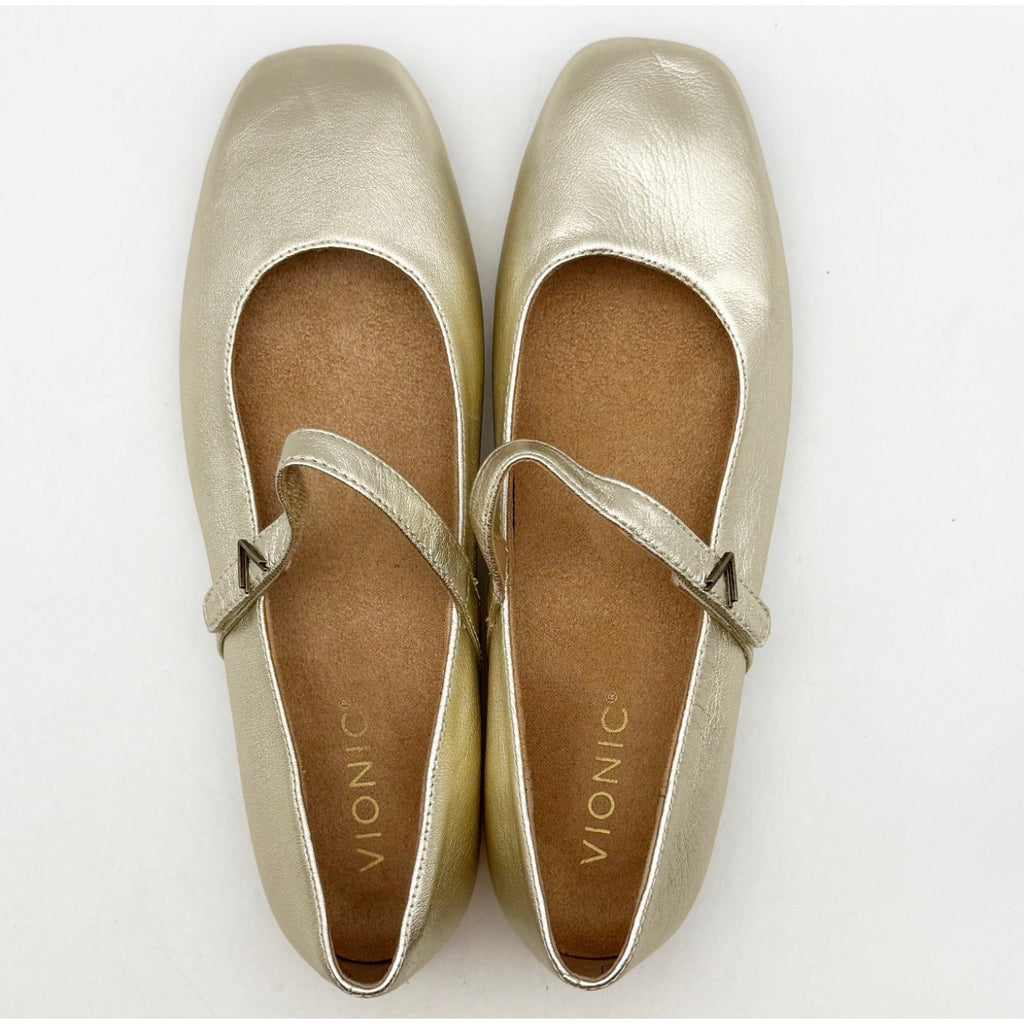 Vionic Womens Alameda Mary Jane Flats US 7 EU 37 Gold Metallic Leather NIB