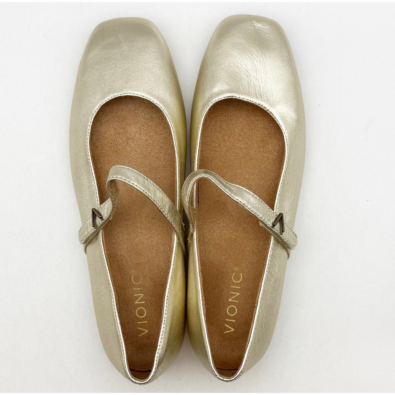 Vionic Womens Alameda Mary Jane Flats US 7 EU 37 Gold Metallic Leather NIB