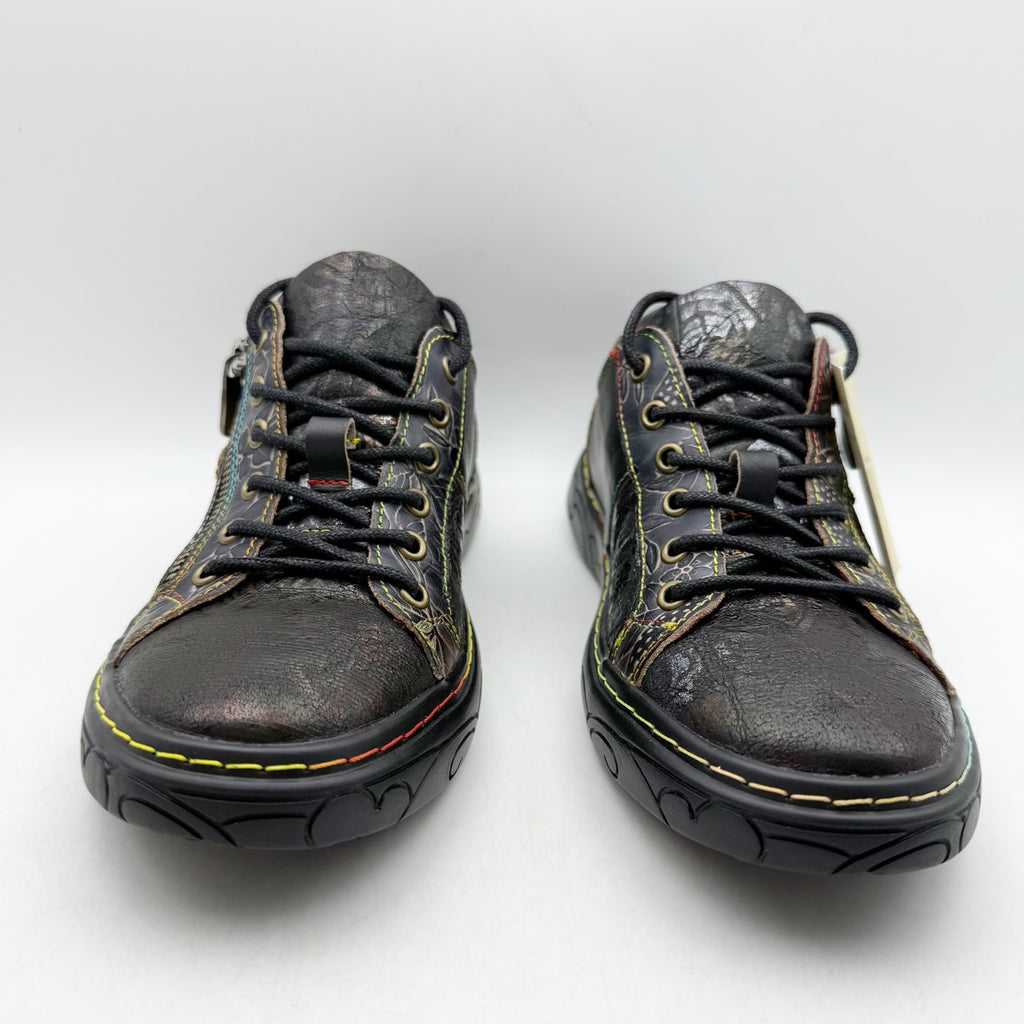 L'Artiste Womens Danli-Bloom Casual Sneakers EU 38 US 7.5-8 Black Leather NWOB