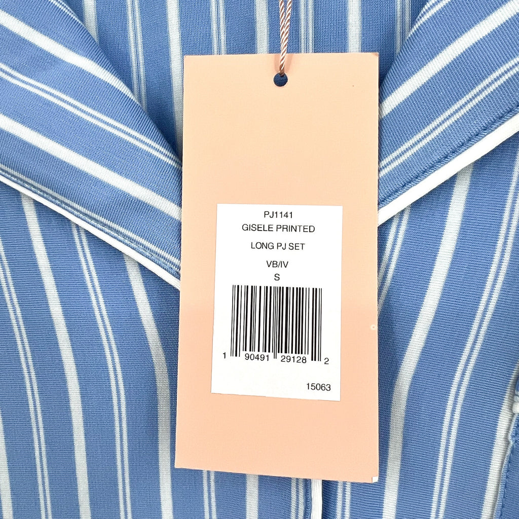 EBERJEY Gisele Print Long PJ Set Small Vista Blue Ivory Stripe TENCEL Modal NWT