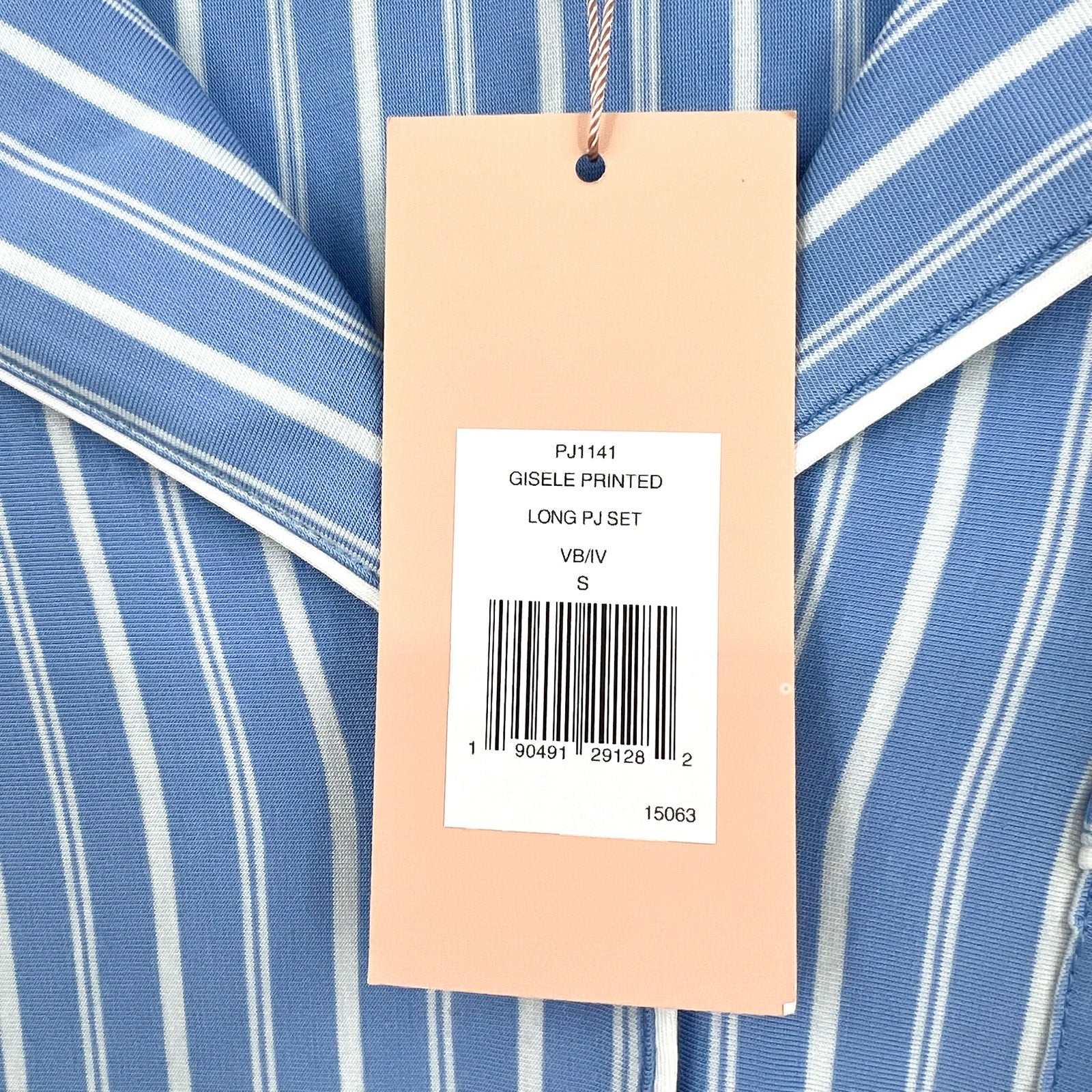 EBERJEY Gisele Print Long PJ Set Small Vista Blue Ivory Stripe TENCEL Modal NWT