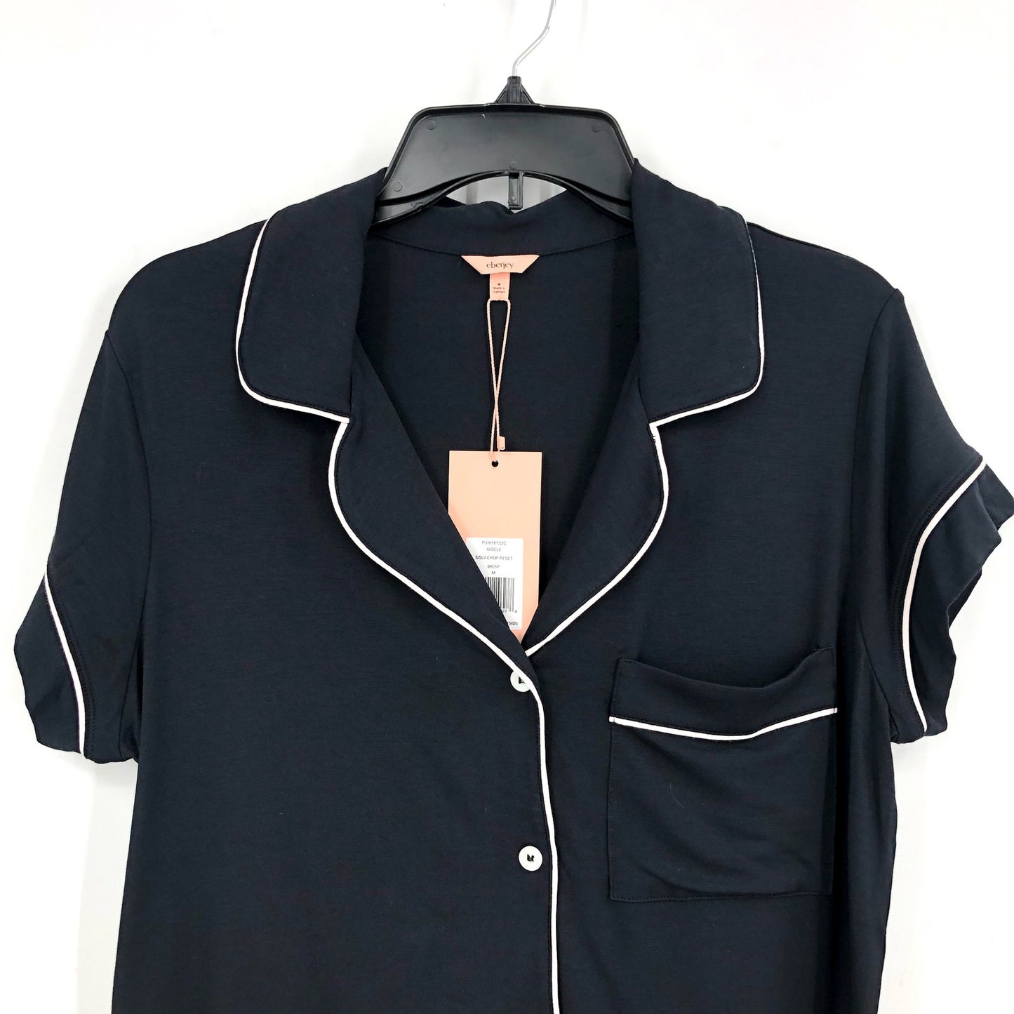 EBERJEY Gisele Short Sleeve Cropped PJ Set Medium Black Pink TENCEL Modal NWT