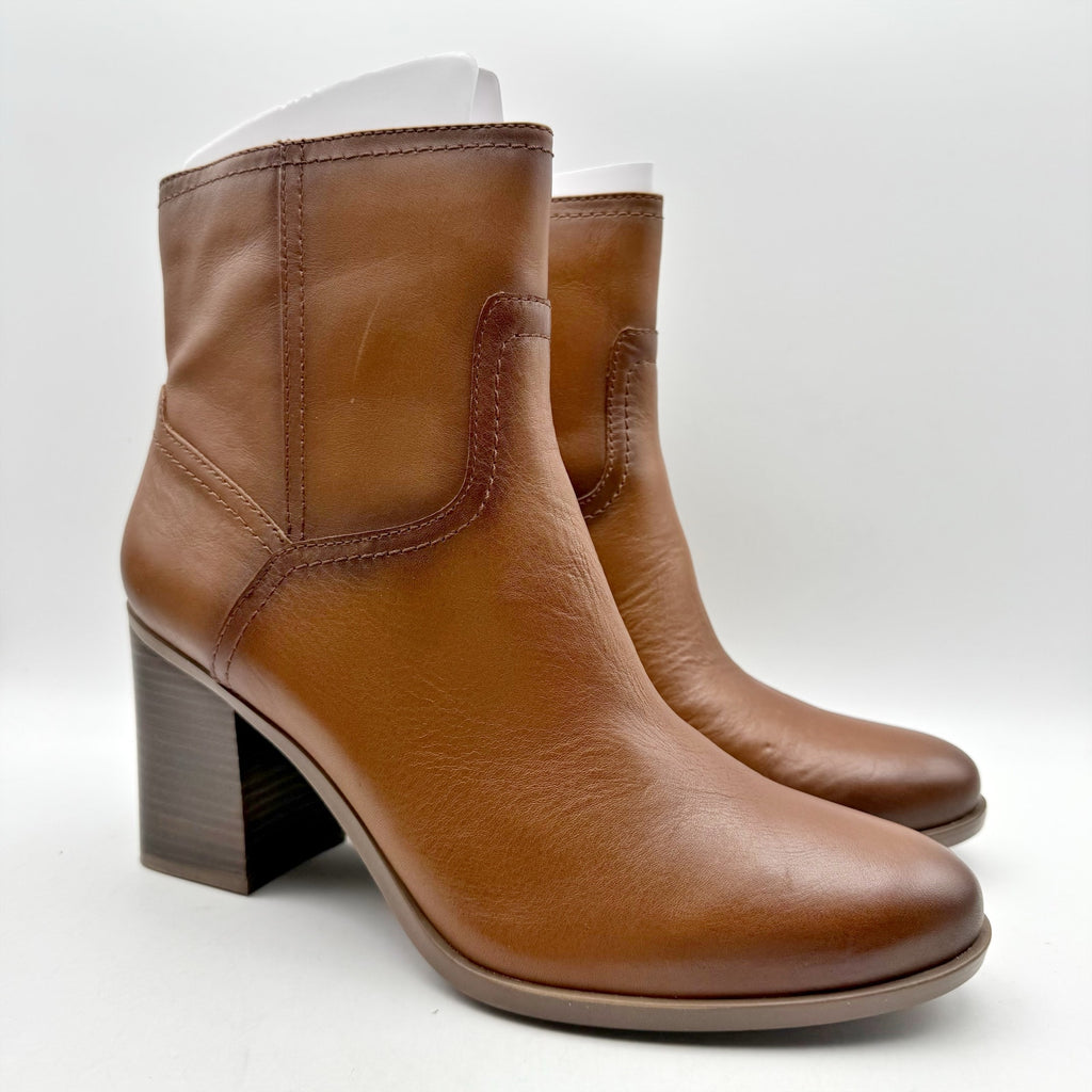 Naturalizer Womens Kalina Ankle Bootie Size 7.5 WIDE Cider Brown Leather NIB