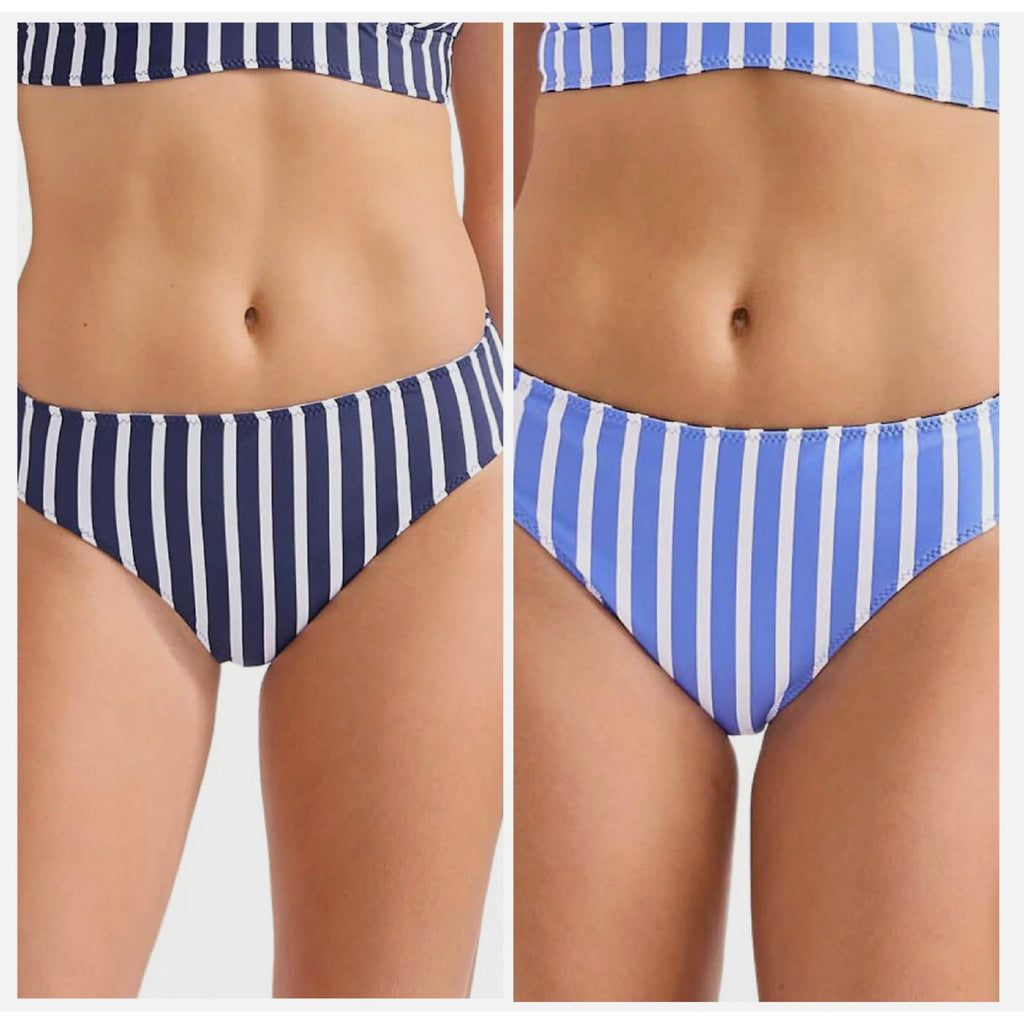 TOMMY BAHAMA Coastline Stripe Reversible Bikini Bottoms XS Navy Blue White NWT