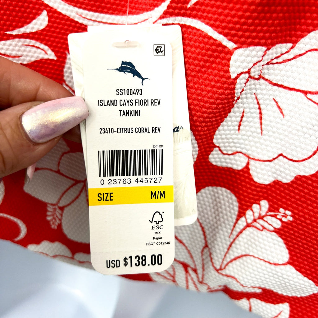TOMMY BAHAMA Island Cays Fiori Reversible Tankini Top Medium Pink Coral NWT