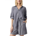 SPLENDID COLLECTION Ella Stripe Button Down Shirt Large Gray White NWT