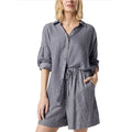 SPLENDID COLLECTION Ella Stripe Button Down Shirt Large Gray White NWT