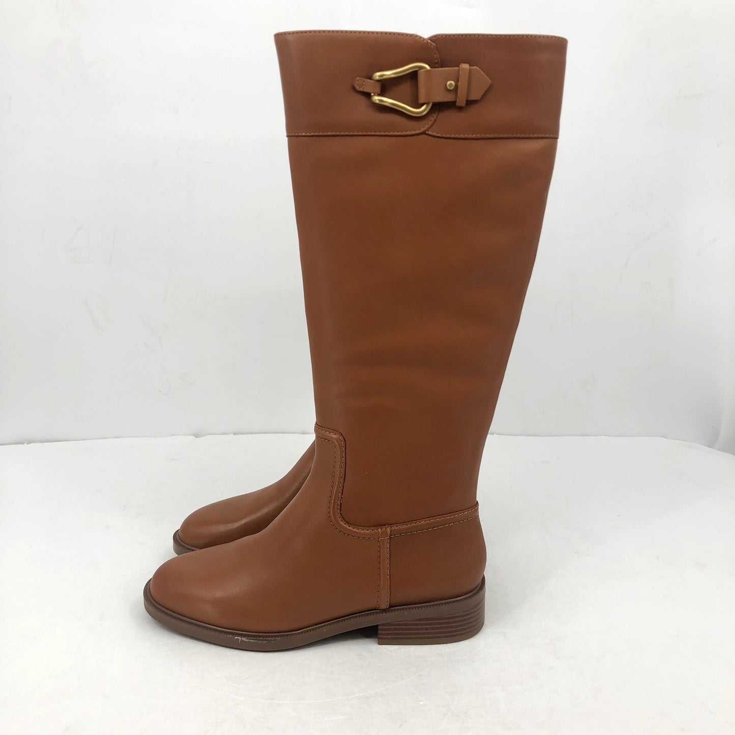Vince Camuto Women Leather Riding Boot Andalian 8.5 Wide Brown Golden Walnut NWB