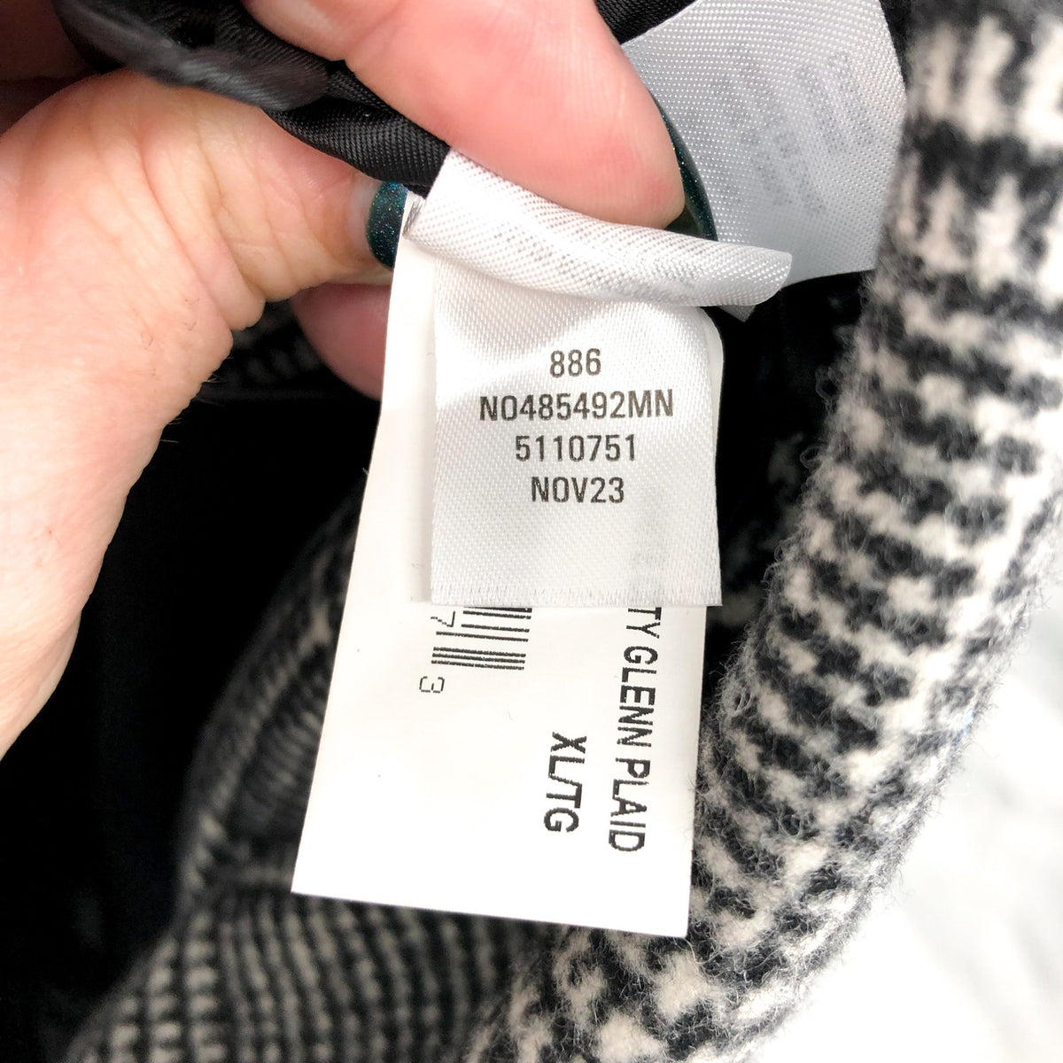 NORDSTROM Men's Glen Wool Blend Topcoat XL Black White Plaid XL NWOT