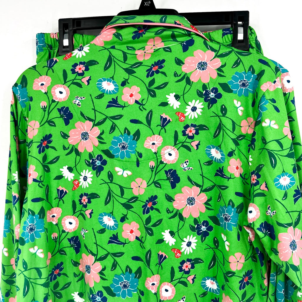 Kate Spade Womens Long Pajama Set Medium Green Floral Garden NWT