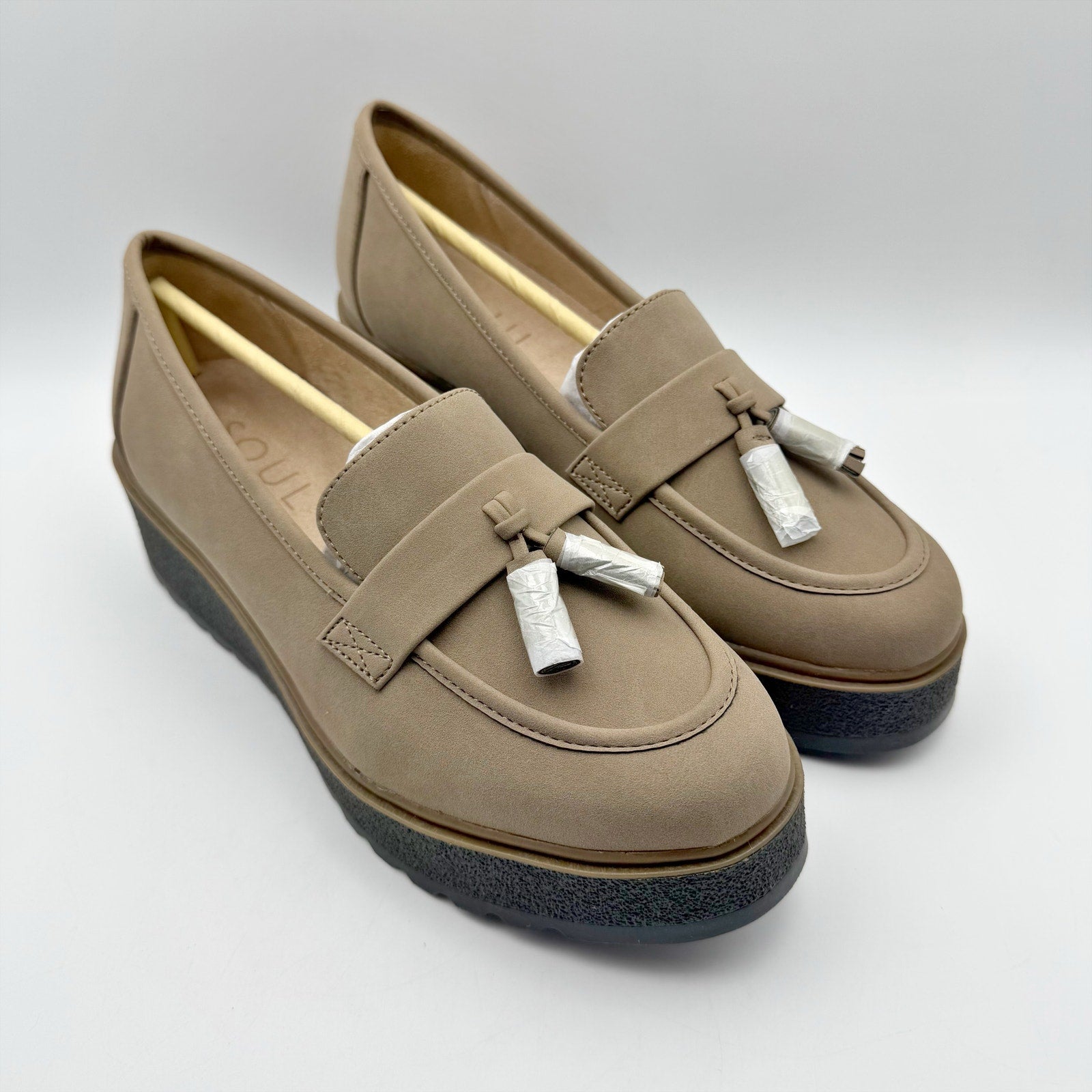 Soul Naturalizer Womens Josie Loafers Size 7 Wide EU 37 Taupe Slip On NIB