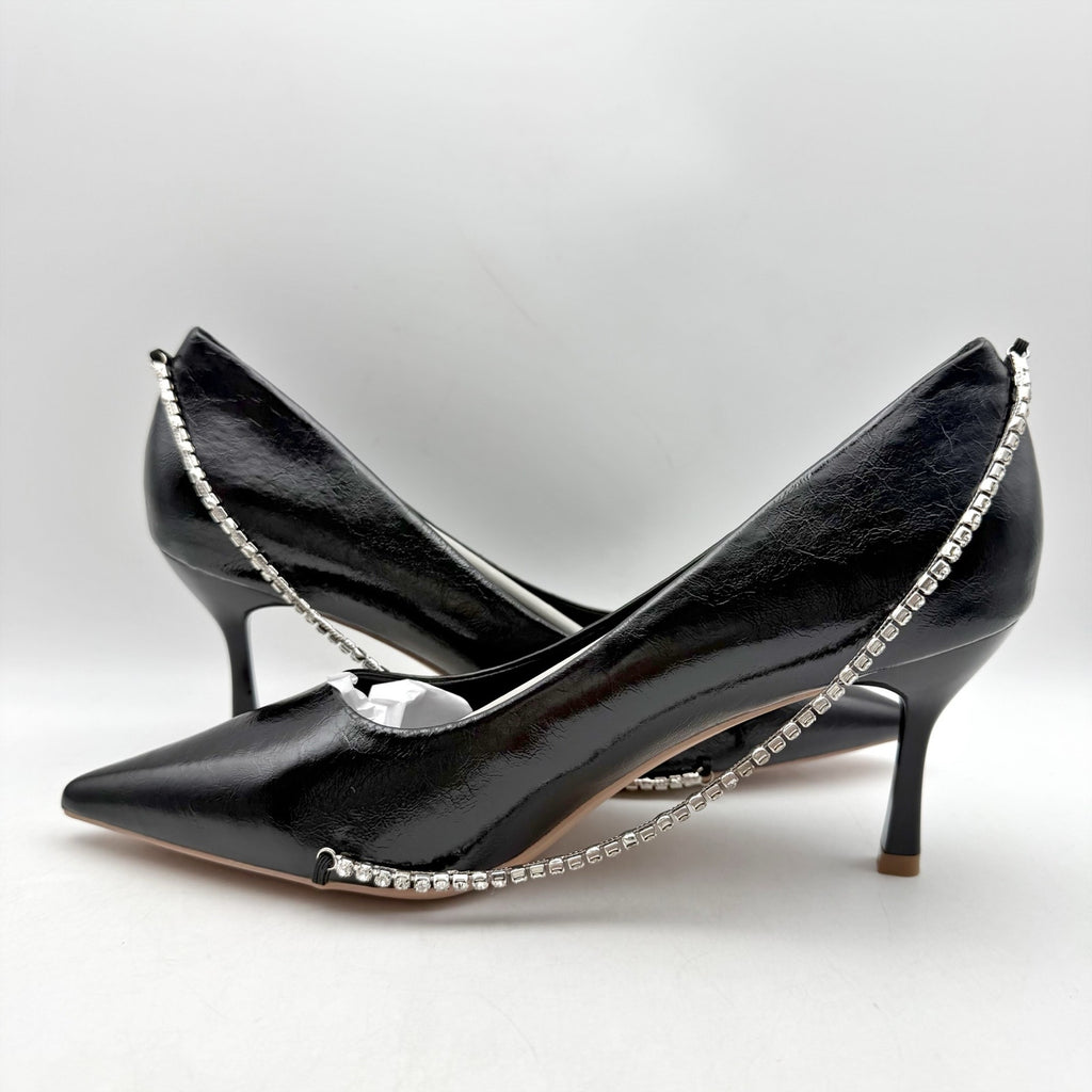 C.Paravano Womens Anna Chain Pumps EU 40 US 9.5 Black Leather NIB
