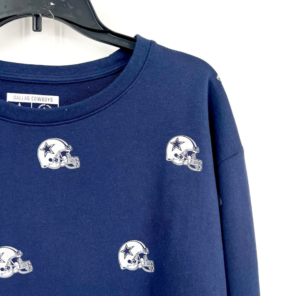 Lauren James Womens DALLAS COWBOYS Helmet Crop Sweatshirt Medium Navy Blue NWT