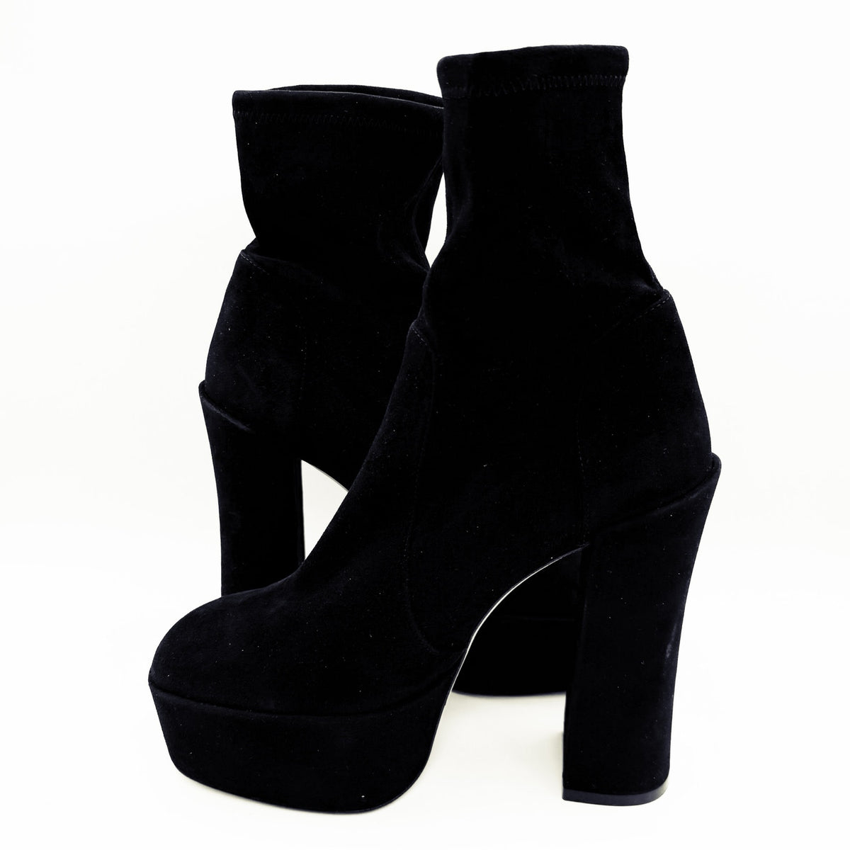 Stuart Weitzman Skyhigh 145 Platform Booties Size 11 Black Stretch Suede NWOB