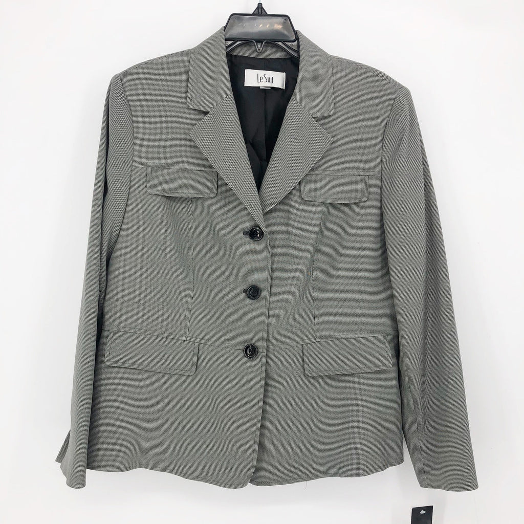 Le Suit Womens Flap-Pocket Contrast Suit Jacket Size 18 Grey Pattern Blazer NWT