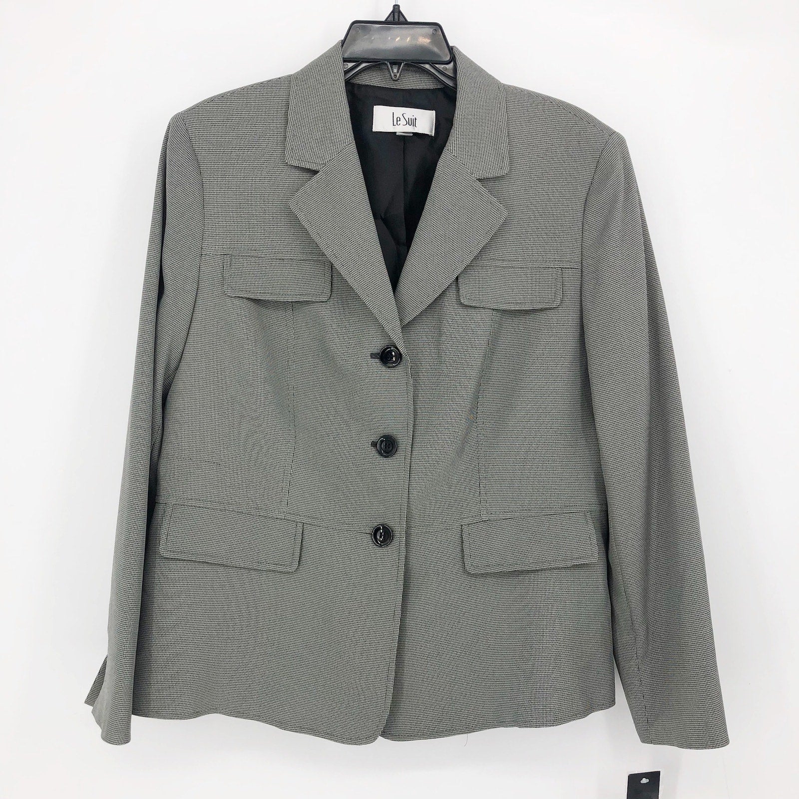 Le Suit Womens Flap-Pocket Contrast Suit Jacket Size 18 Grey Pattern Blazer NWT