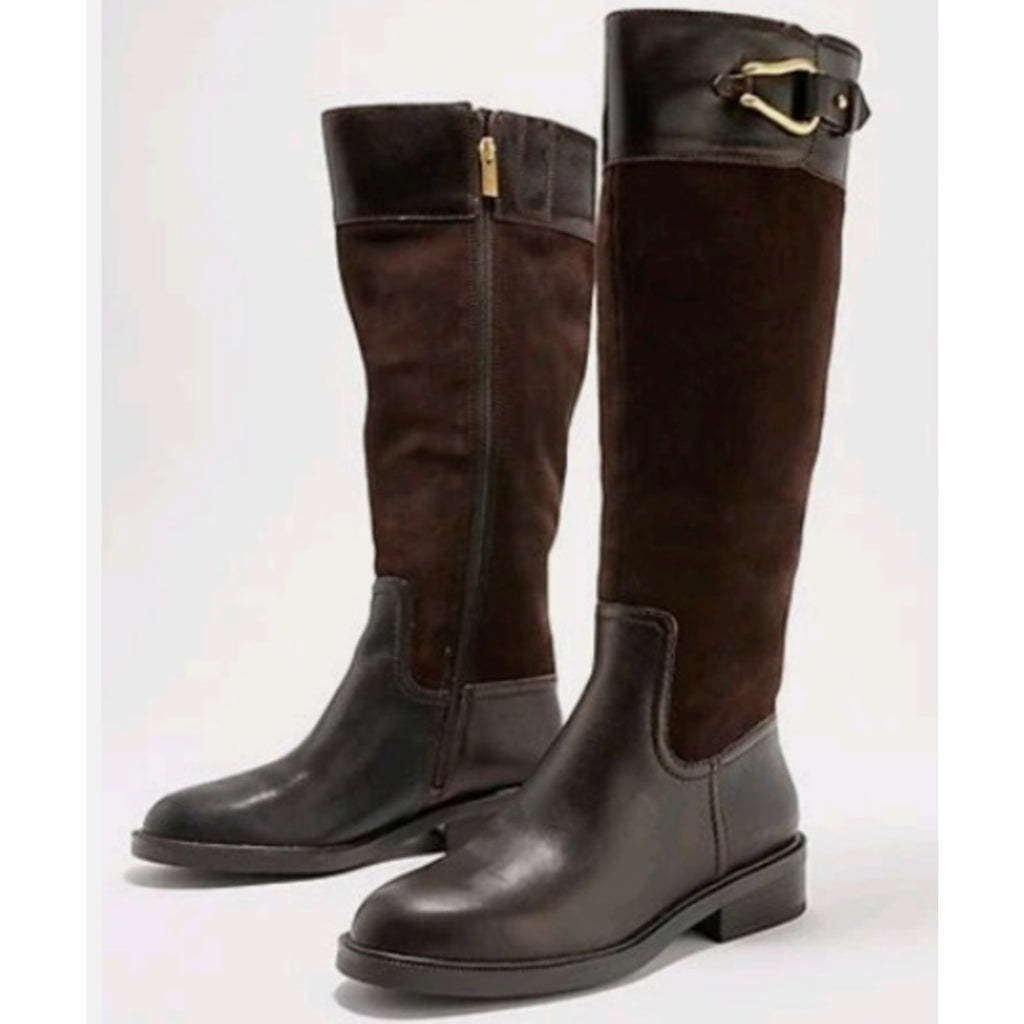 Vince Camuto Womens Andalian Riding Boots 7.5 Brown Leather Suede WIDE CALF NIB