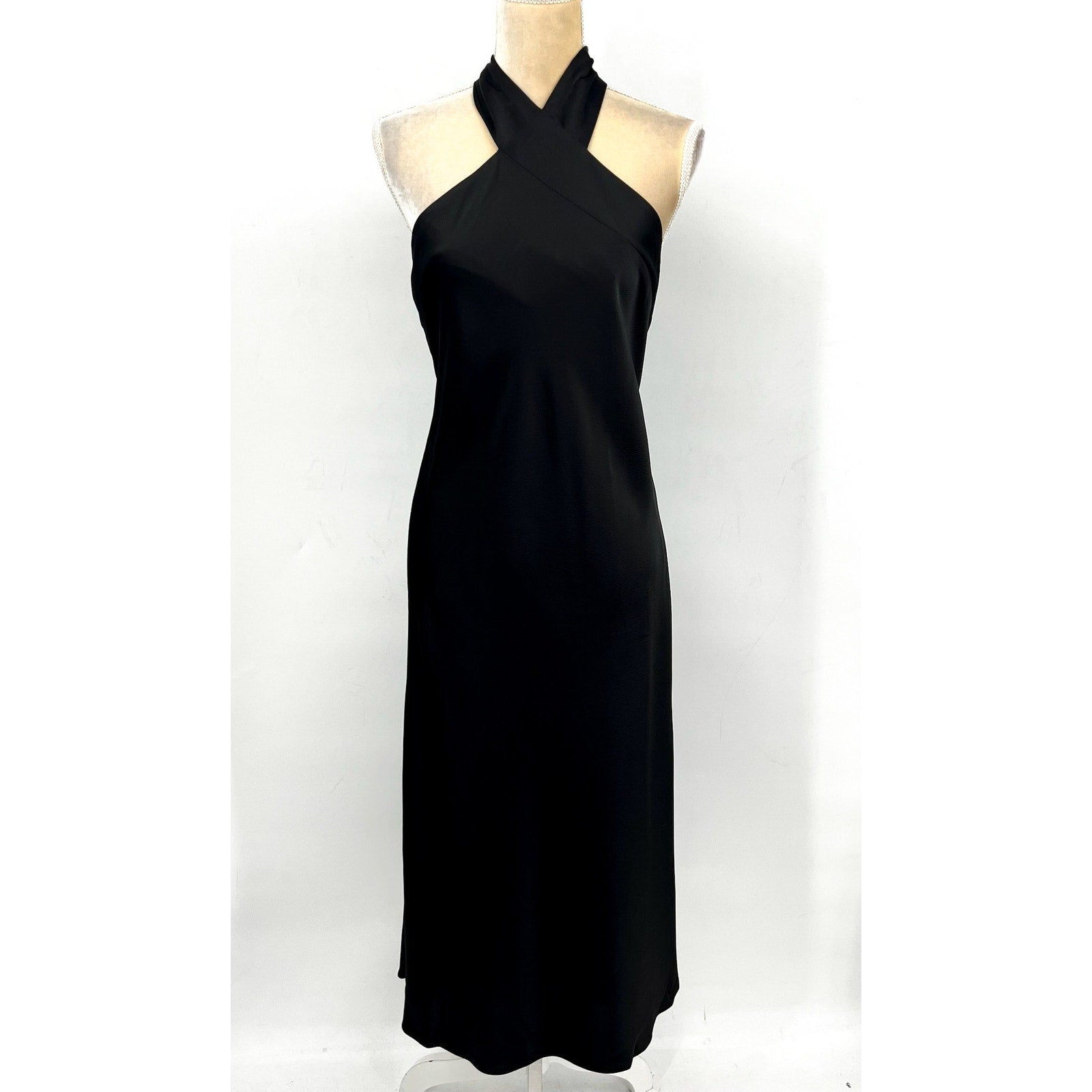 LAUREN RALPH LAUREN Satin Charmeuse Cocktail Dress Size 12 Black Halter NWT