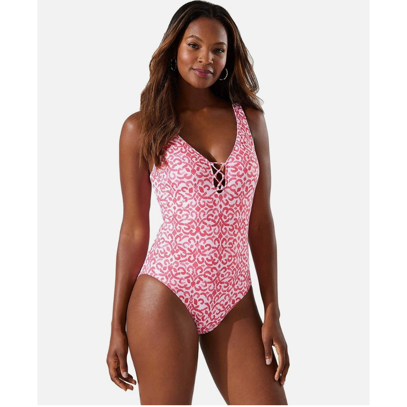 TOMMY BAHAMA Scrolls Reversible One-Piece Swimsuit Size 4 Pink Lace Back NWOT