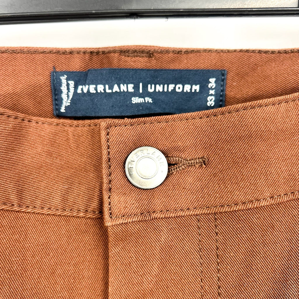 EVERLANE Men's Performance Pants 33x34 Brown Slim Fit Uniform 5-Pocket NWT