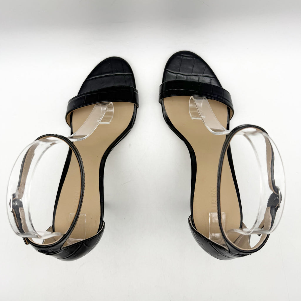 Ralph Lauren Womens Allie Heel Sandals US 8 Black Crocodile-Embossed Leather NIB