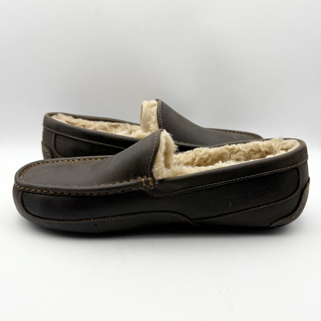 UGG Mens Ascot Matte Slippers US 8 EU 41 Brown Leather NIB
