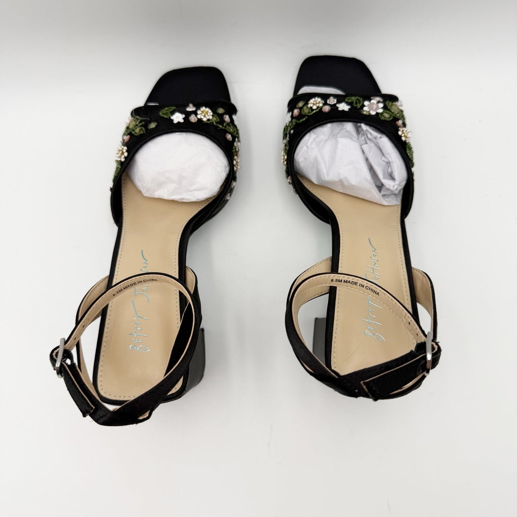 Betsey Johnson Womens Kirra Platform Heel Sandals US 8.5 Black Floral Beaded NIB