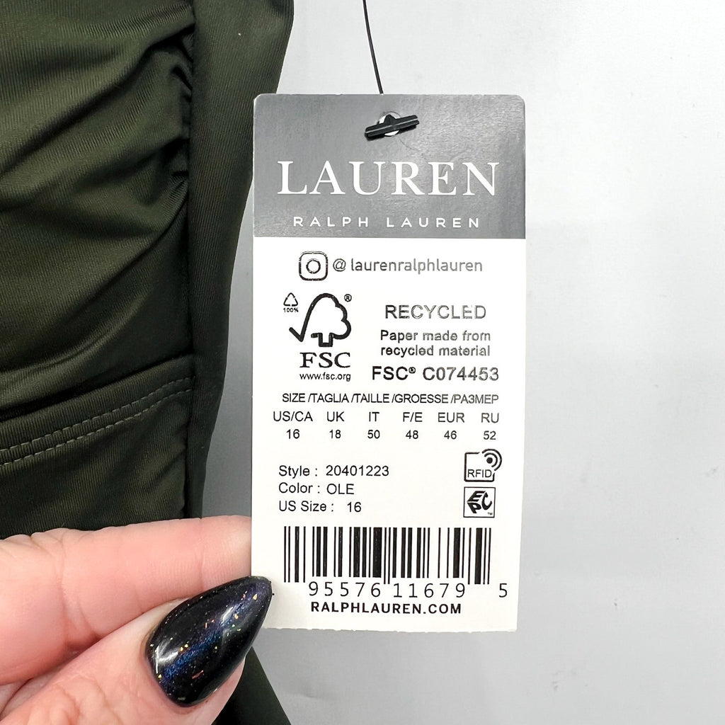 LAUREN RALPH LAUREN V Wire Bandini Swim Top Size 16 Olive Green Beach Club NWT