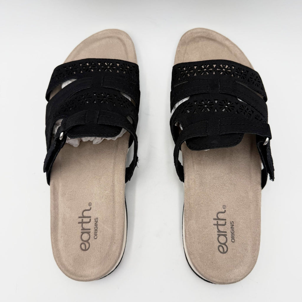 Earth Origins Womens Sinci Slide Sandals Size 9.5 Black Laser Cut Comfort NWOB