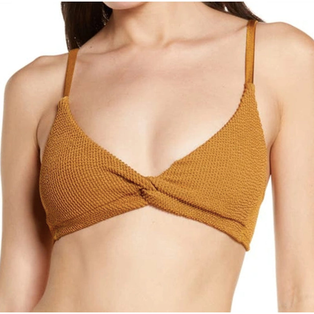 Good American Always Fits Twisted Bikini Top Size 2 MEDIUM Swim Bronze Brown NWT