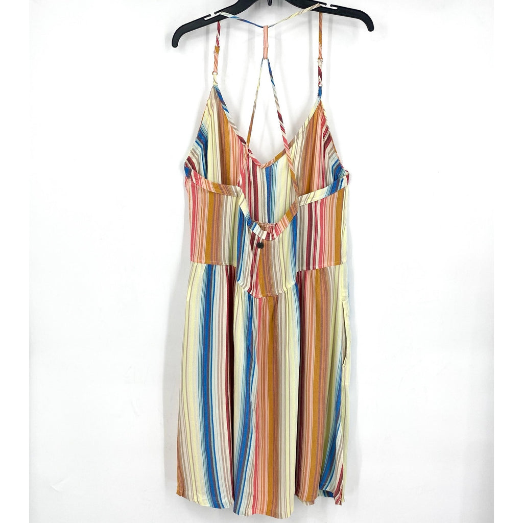 PRANA Women's Fernie Boho Dress Large Multi Baja Stripe Crisscross Cover Up NWT
