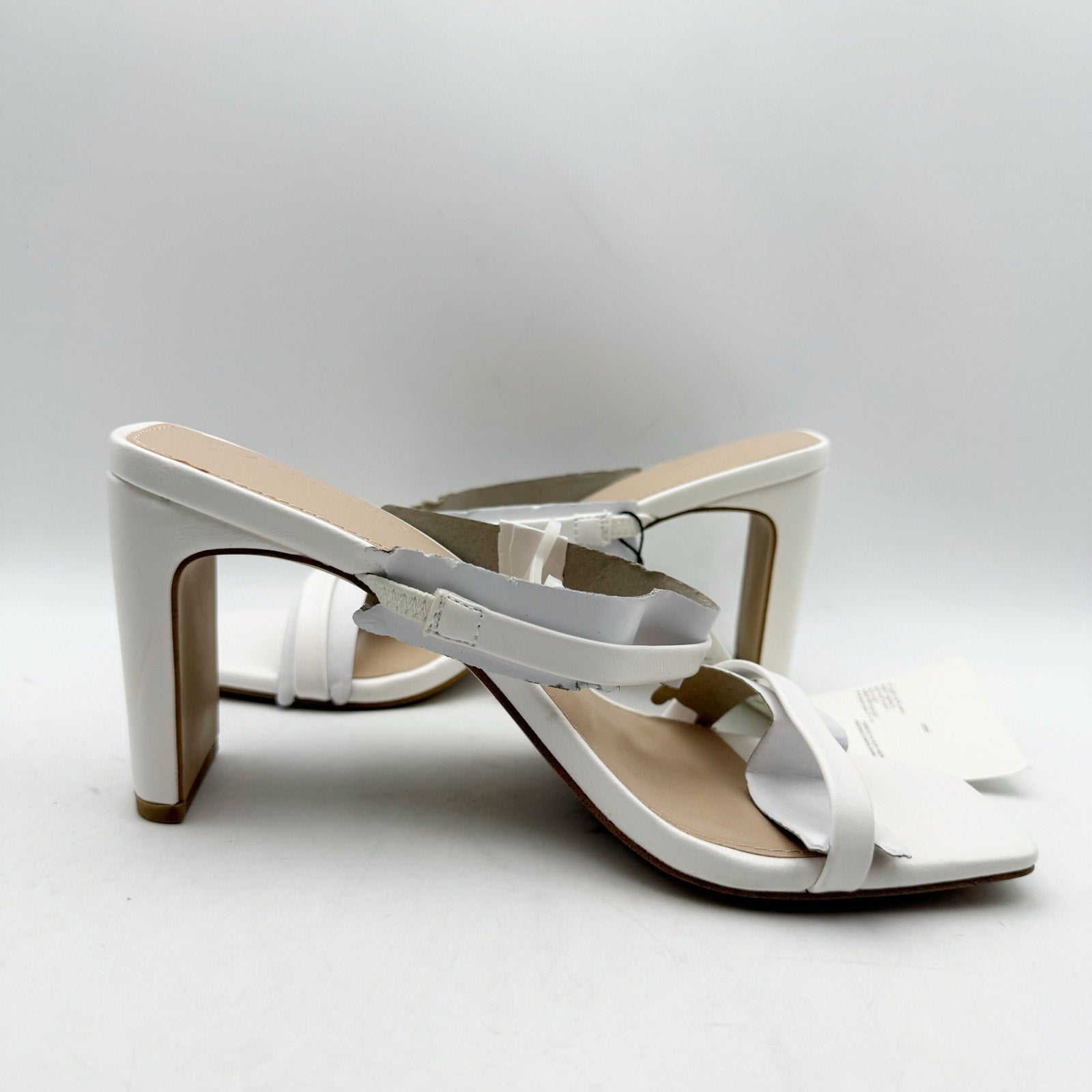 The Drop Womens Avery Heeled Sandals Size 7 White 2-Strap Block Heel NWOB