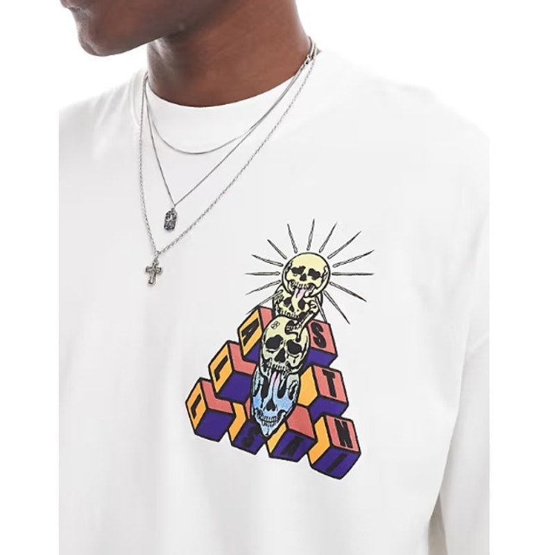 ALLSAINTS Men's Plateau Crew T-Shirt Large Optic White Multi Short Sleeve NWT