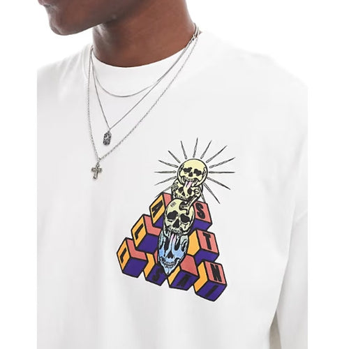 ALLSAINTS Men's Plateau Crew T-Shirt Large Optic White Multi Short Sleeve NWT