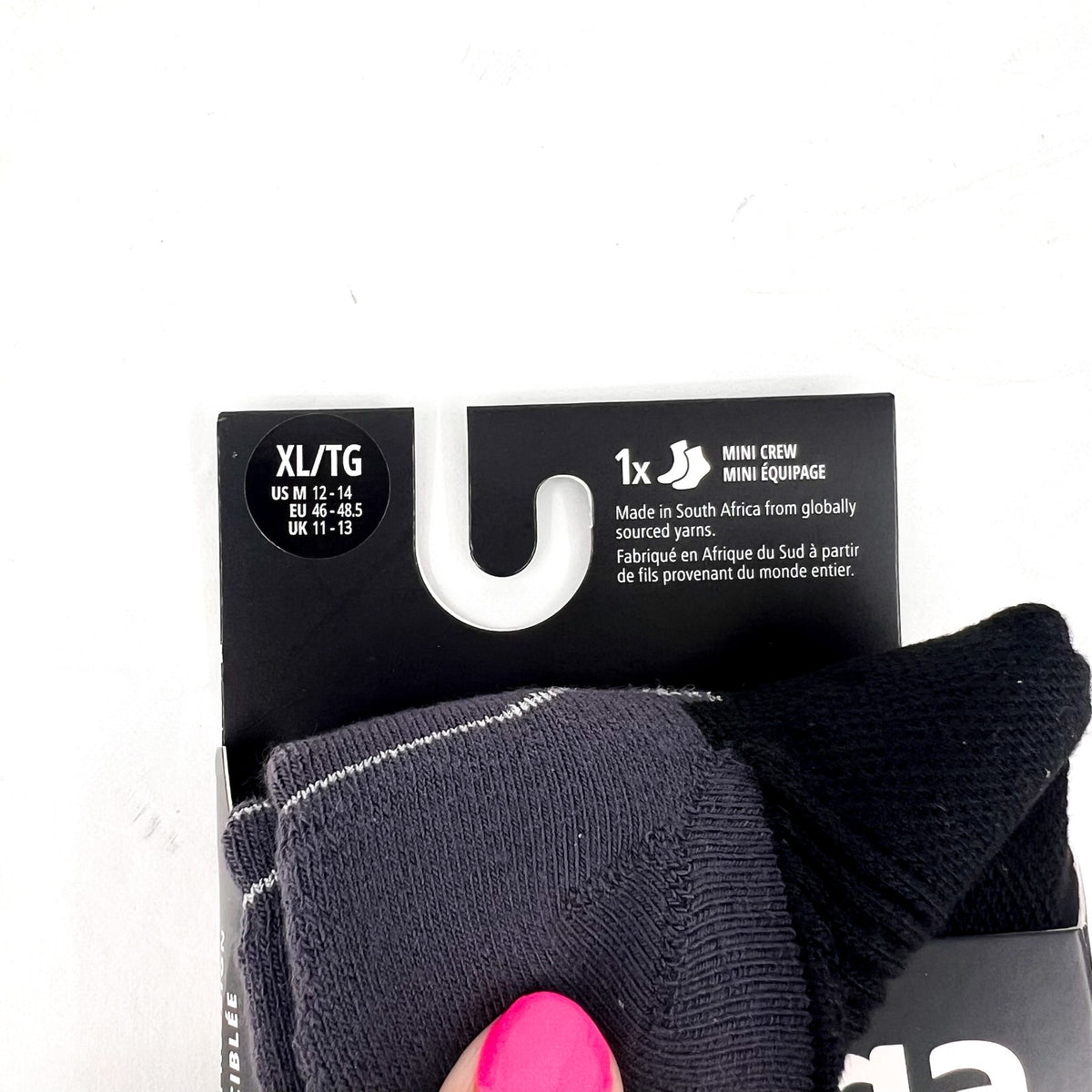 BALEGA Men's XL 12-14 Silver Mini Crew Socks Black Antibacterial Performance NWT