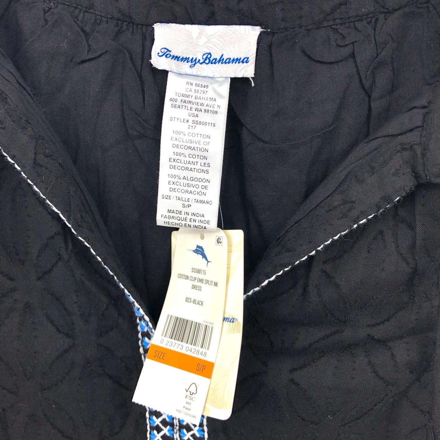 TOMMY BAHAMA Cotton Clip Embellished Split-Neck Dress Cover-Up Black Small