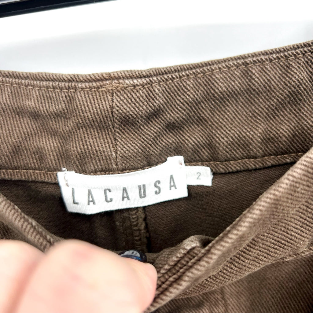 LACAUSA Women's Aiden Trouser Jeans Size 2 Green Brown Nori Wash Mid Rise NWT
