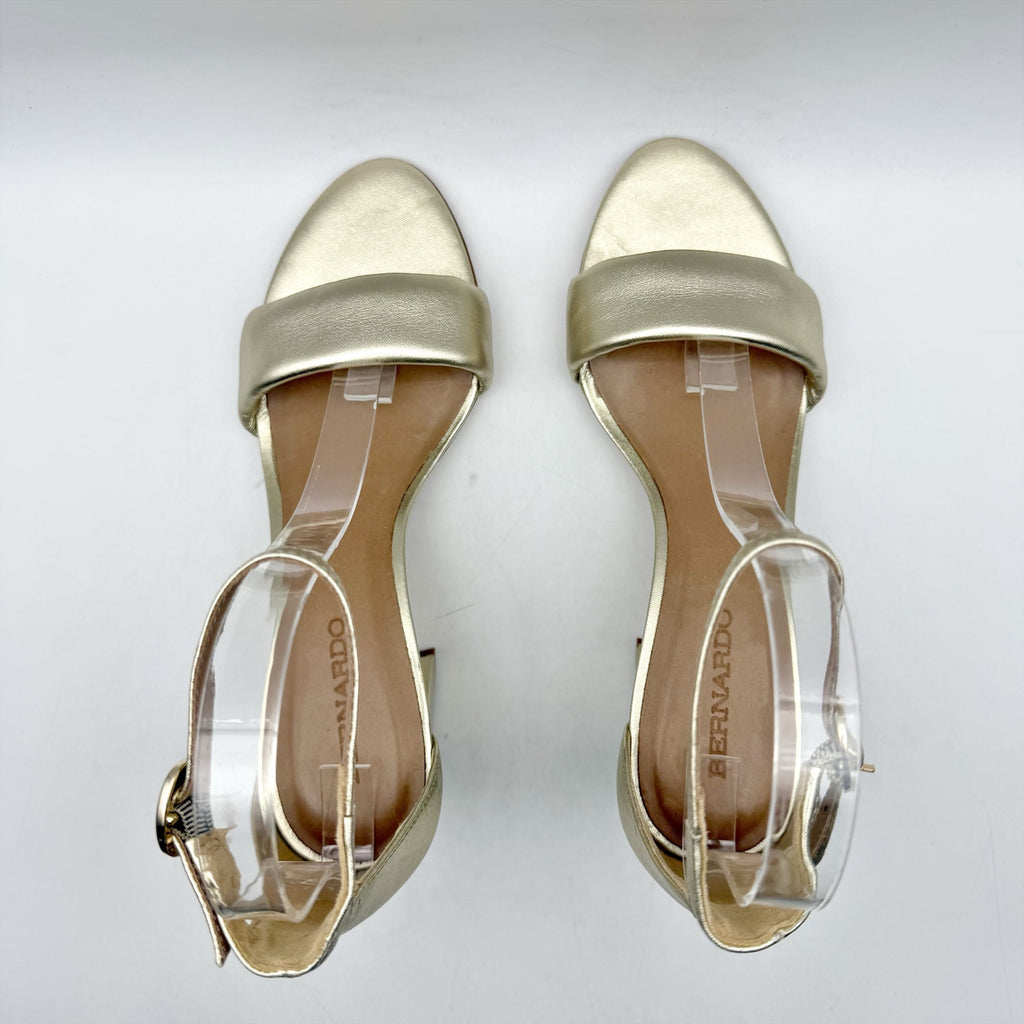 Bernardo Womens Bowie Heeled Sandal US 7.5 M Gold Champagne Leather NWOB