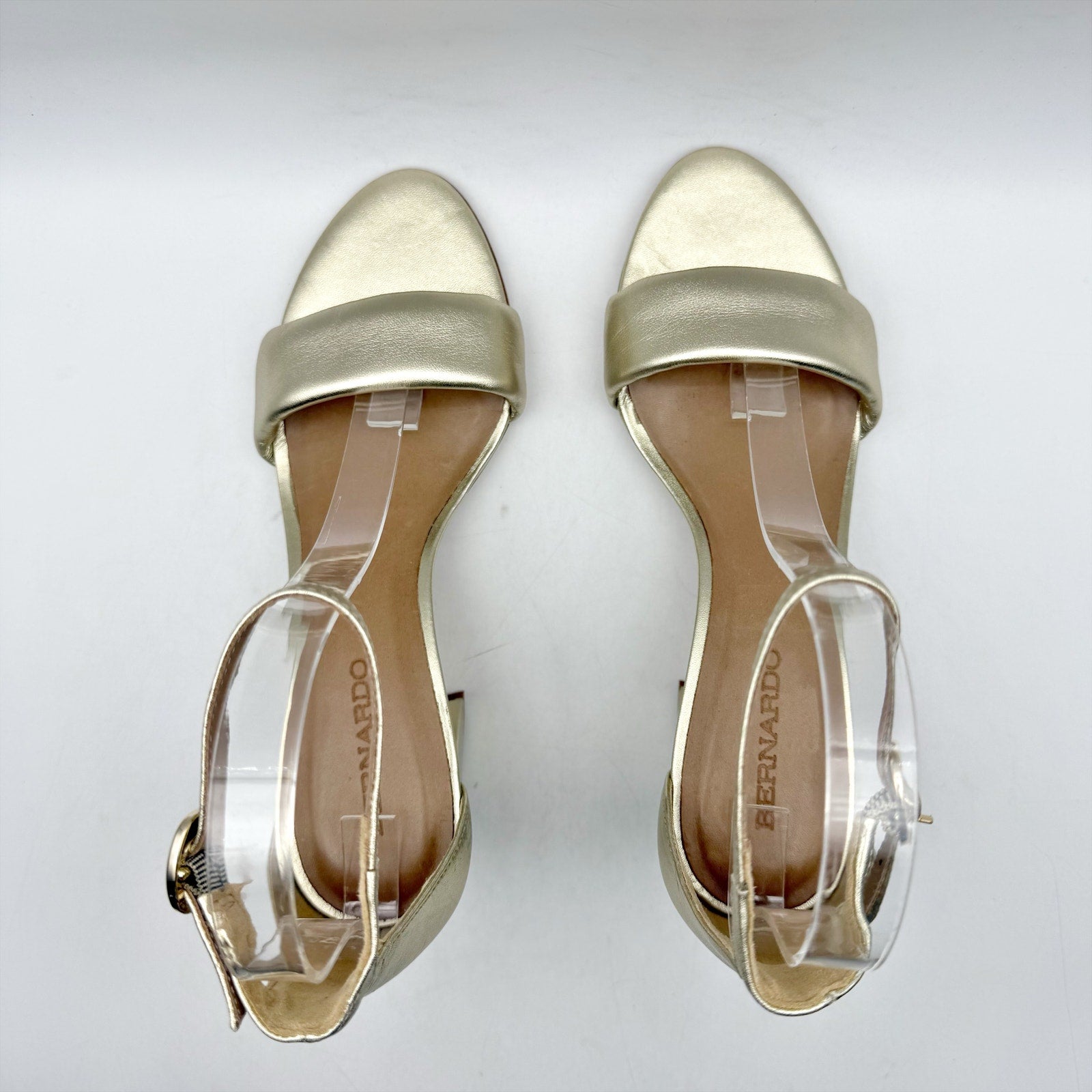 Bernardo Womens Bowie Heeled Sandal US 7.5 M Gold Champagne Leather NWOB
