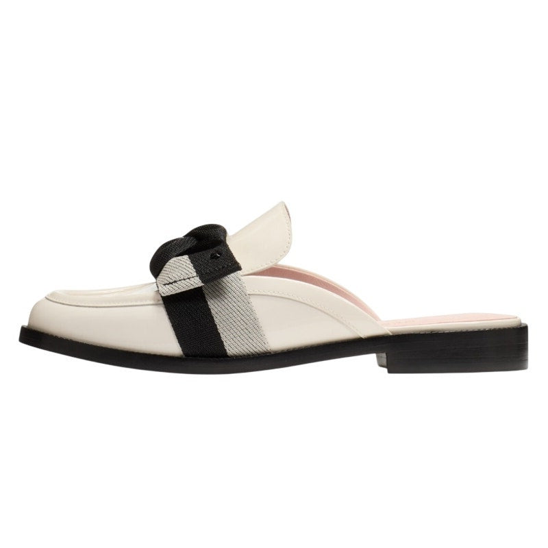 Kate Spade Womens Leandra Mule Loafer Size 9 Cream Patent Leather Twill Bow NIB