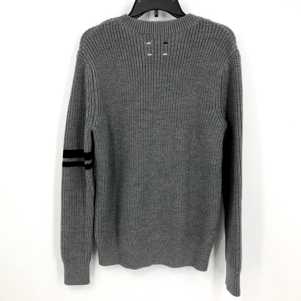 LABEL Mens Go-To Sweater Medium Light Grey Black Knit Crewneck MERINO WOOL  NWT