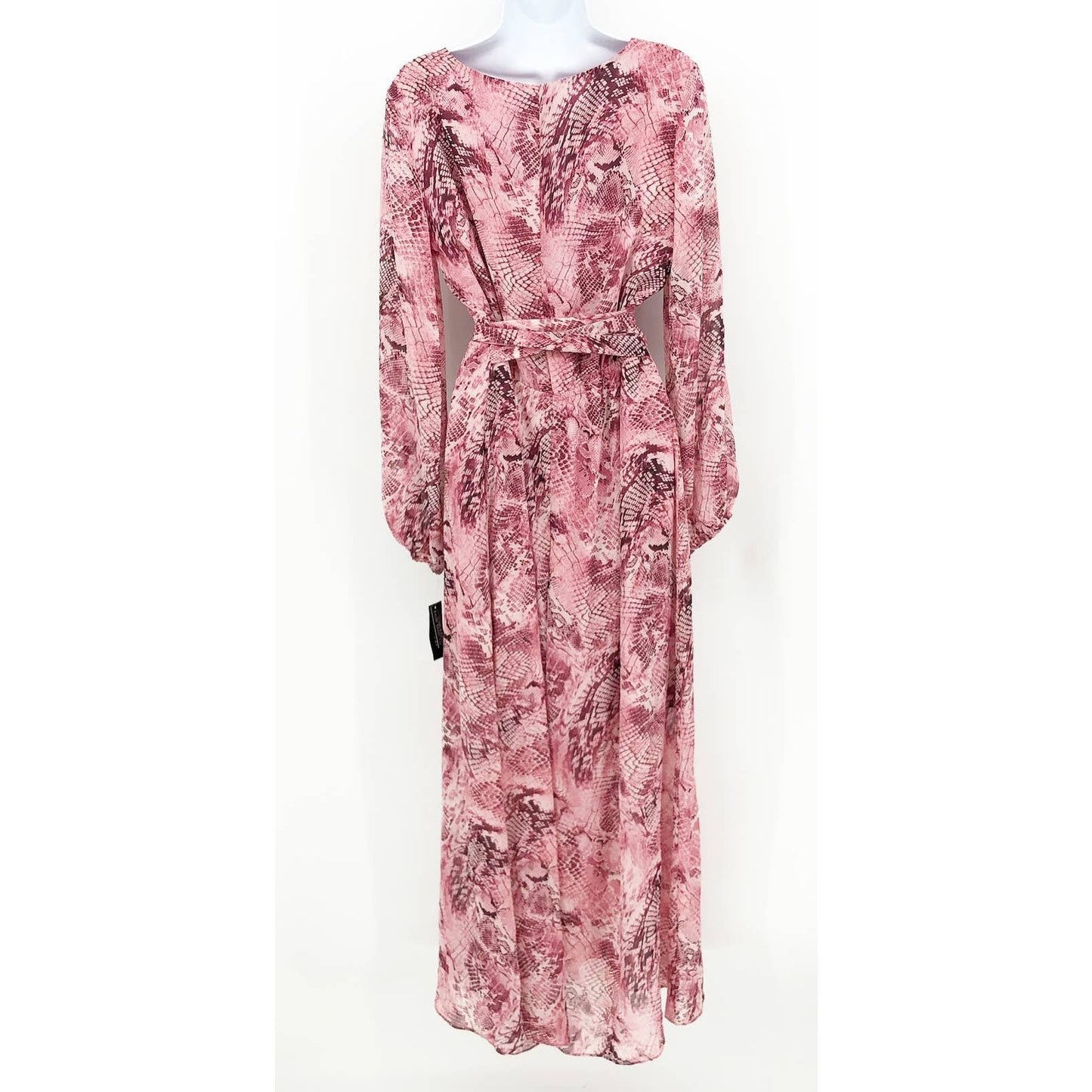 INC INTERNATIONAL CONCEPTS Maxi Dress Size 14 Pink Snake Print Long Sleeve NWT